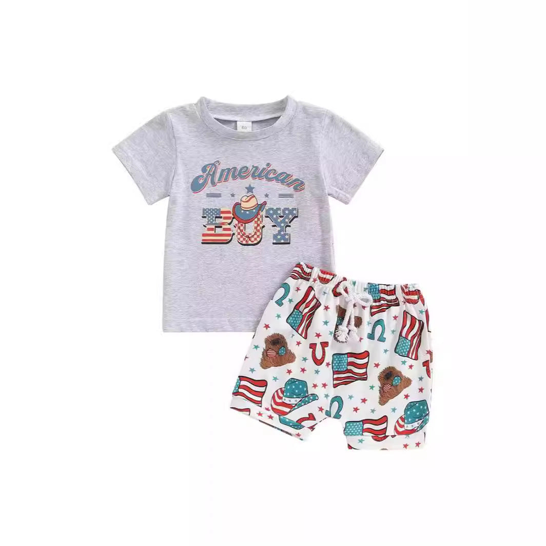 Children's Cow Print Independence Day T-shirt Shorts Set