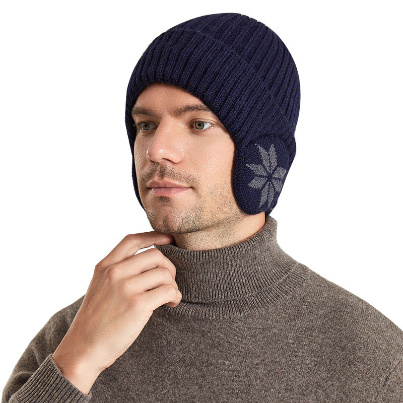 Thermal Knitting Woolen Cap Men's Fleece-lined Thickened