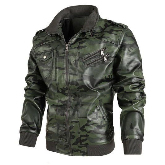 Men's Fashion Casual Stand Collar Zipper Side Seam Sidekick Leather Coat
