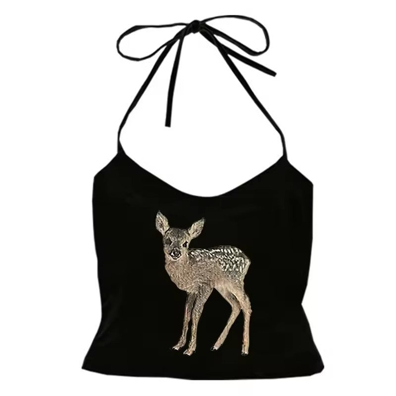 Women's Retro Easy Matching Deer Printed Lace Top Shorts