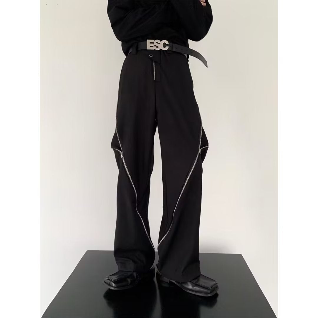 Men's Fashion Zipper Drape Straight Casual Pants