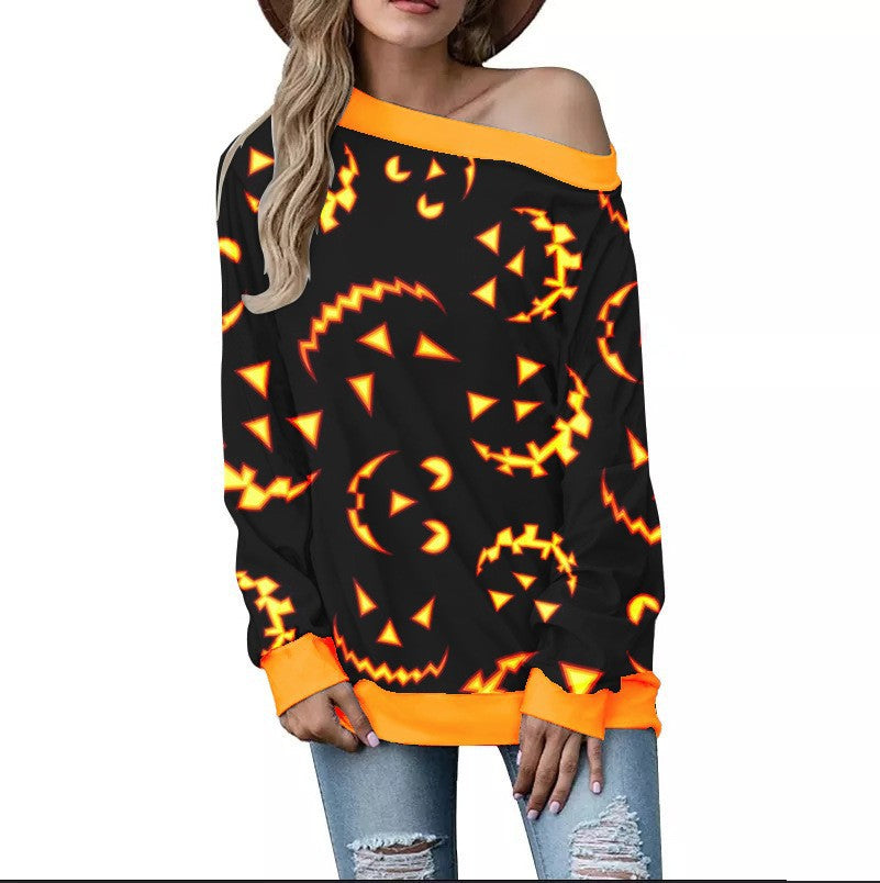 Women's Fashion Casual Printing Shoulder Long-sleeved Sweater