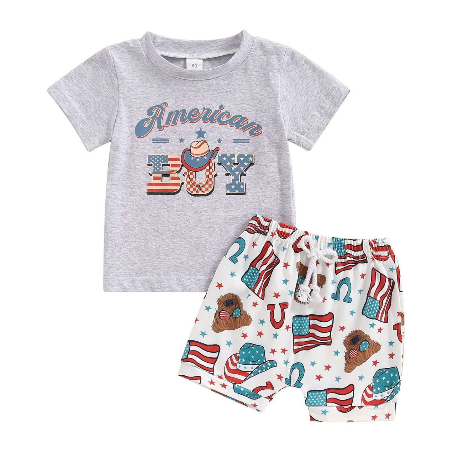 Children's Cow Print Independence Day T-shirt Shorts Set