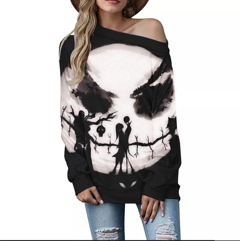 Women's Fashion Casual Printing Shoulder Long-sleeved Sweater