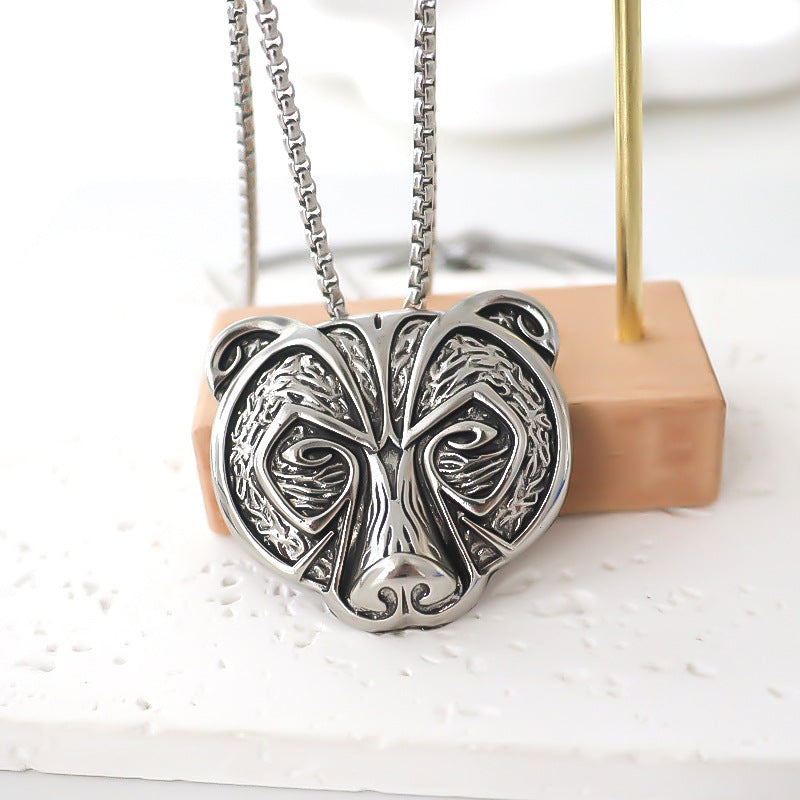 Russian Bear Head Pendant Men's Simple Metal Alloy Necklace