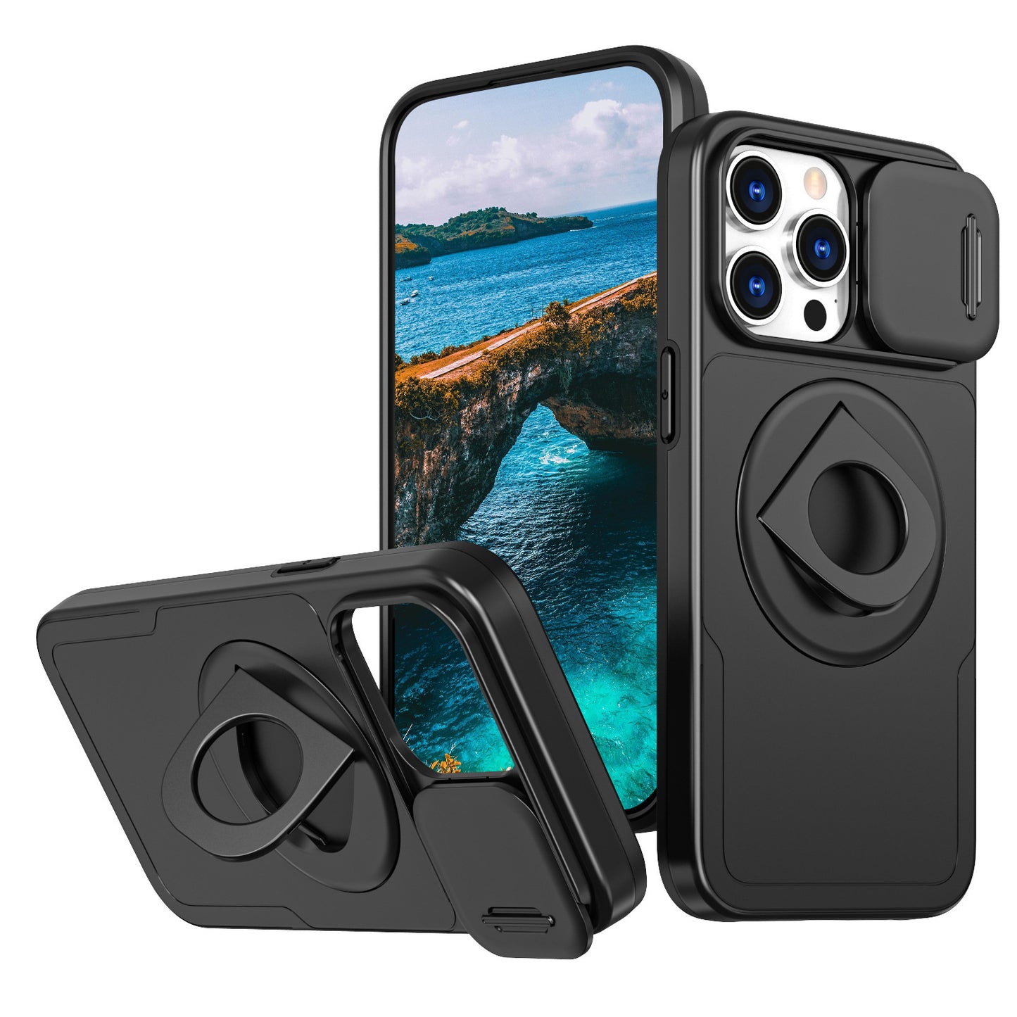 Phone Case Sliding Window Magnetic Ring Rotating Bracket