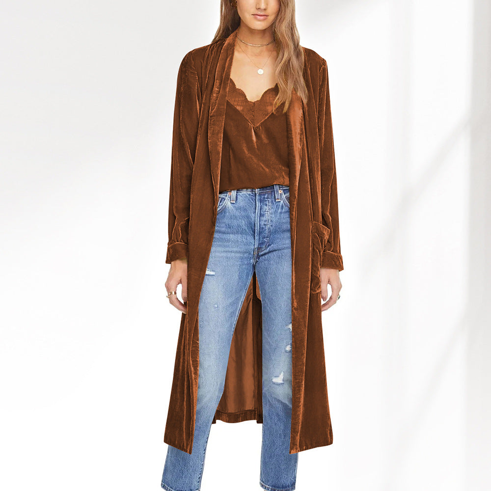 Women's Fashion Temperament Pure Color Long-sleeved Overcoat