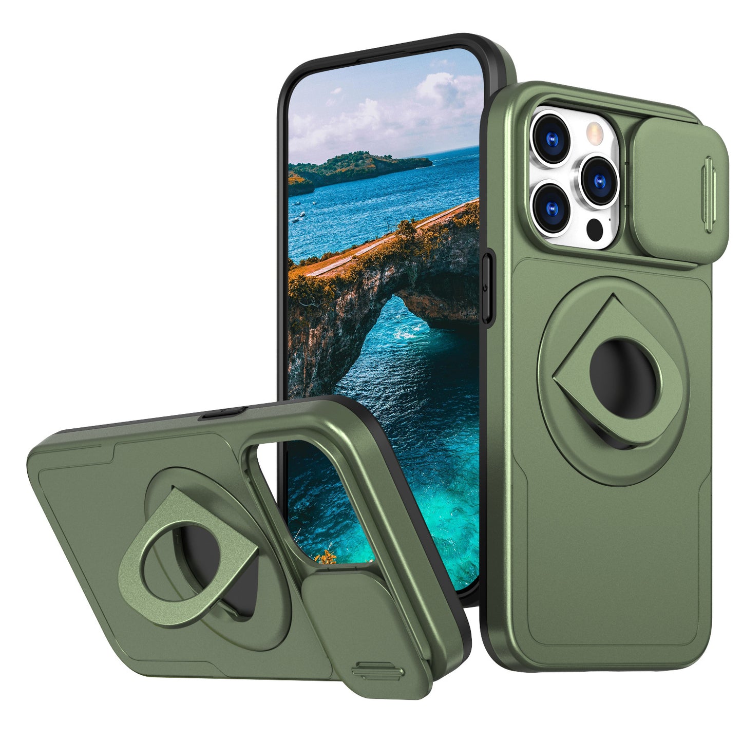 Phone Case Sliding Window Magnetic Ring Rotating Bracket