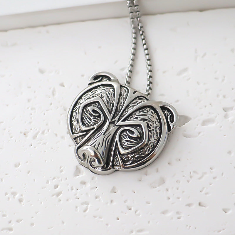 Russian Bear Head Pendant Men's Simple Metal Alloy Necklace