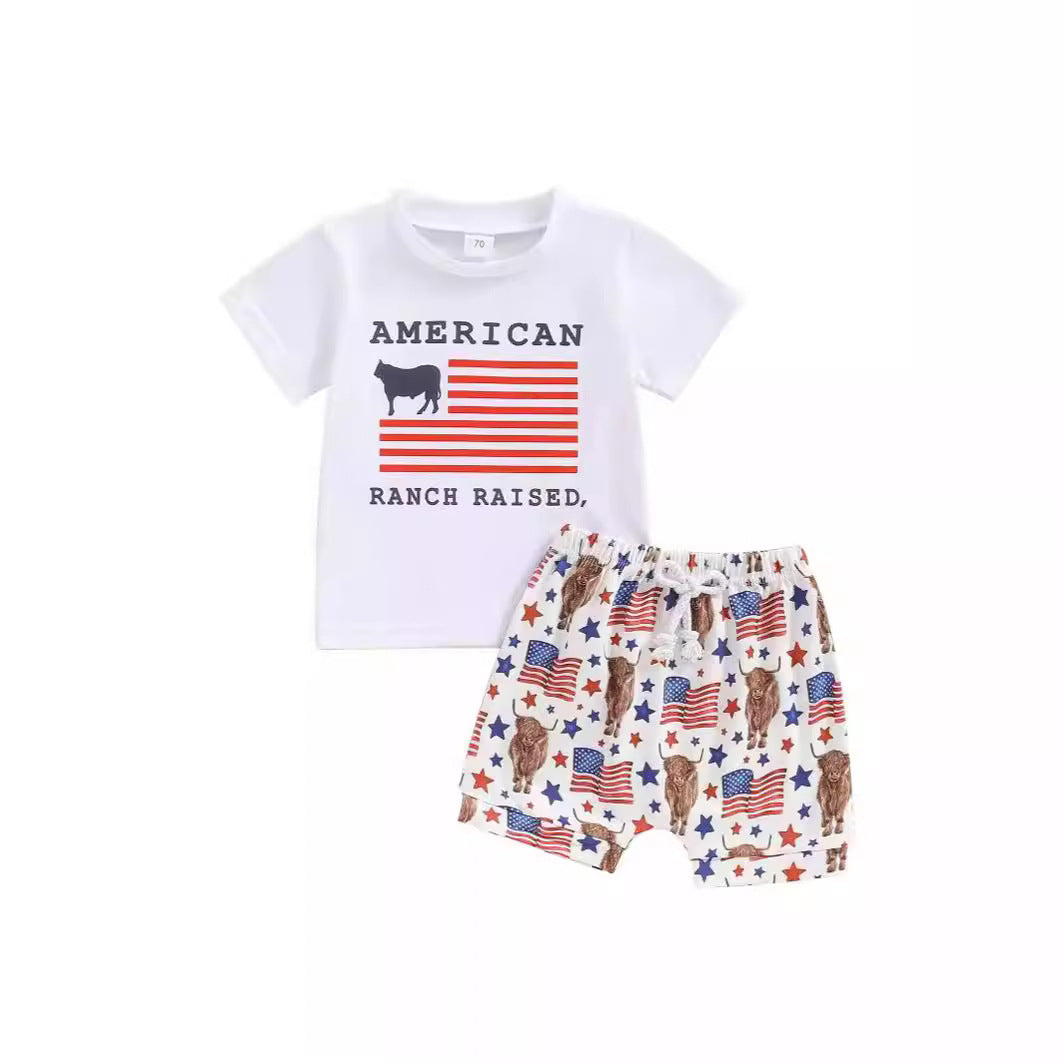 Children's Cow Print Independence Day T-shirt Shorts Set