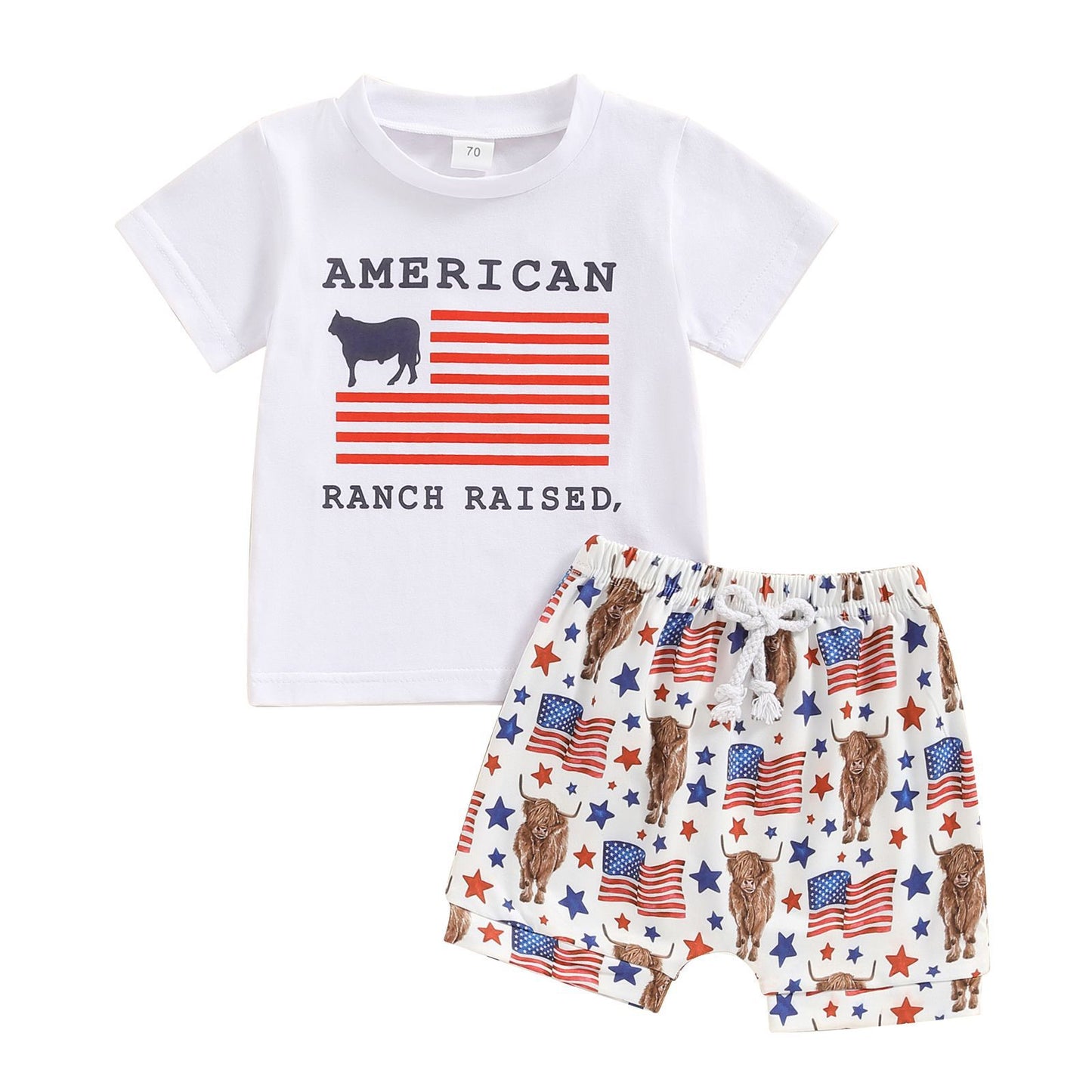 Children's Cow Print Independence Day T-shirt Shorts Set