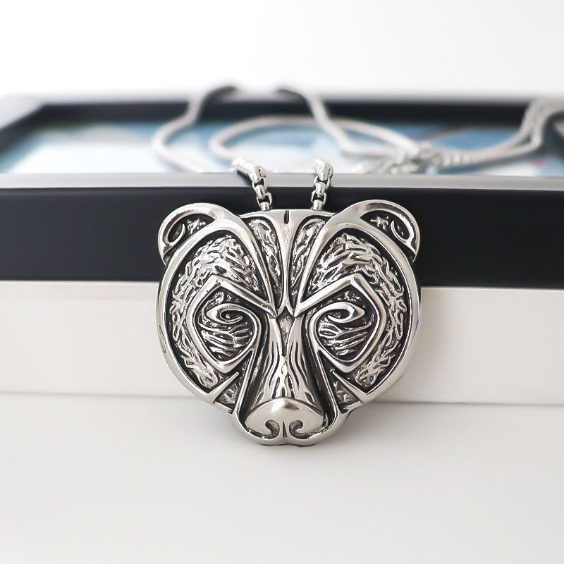 Russian Bear Head Pendant Men's Simple Metal Alloy Necklace