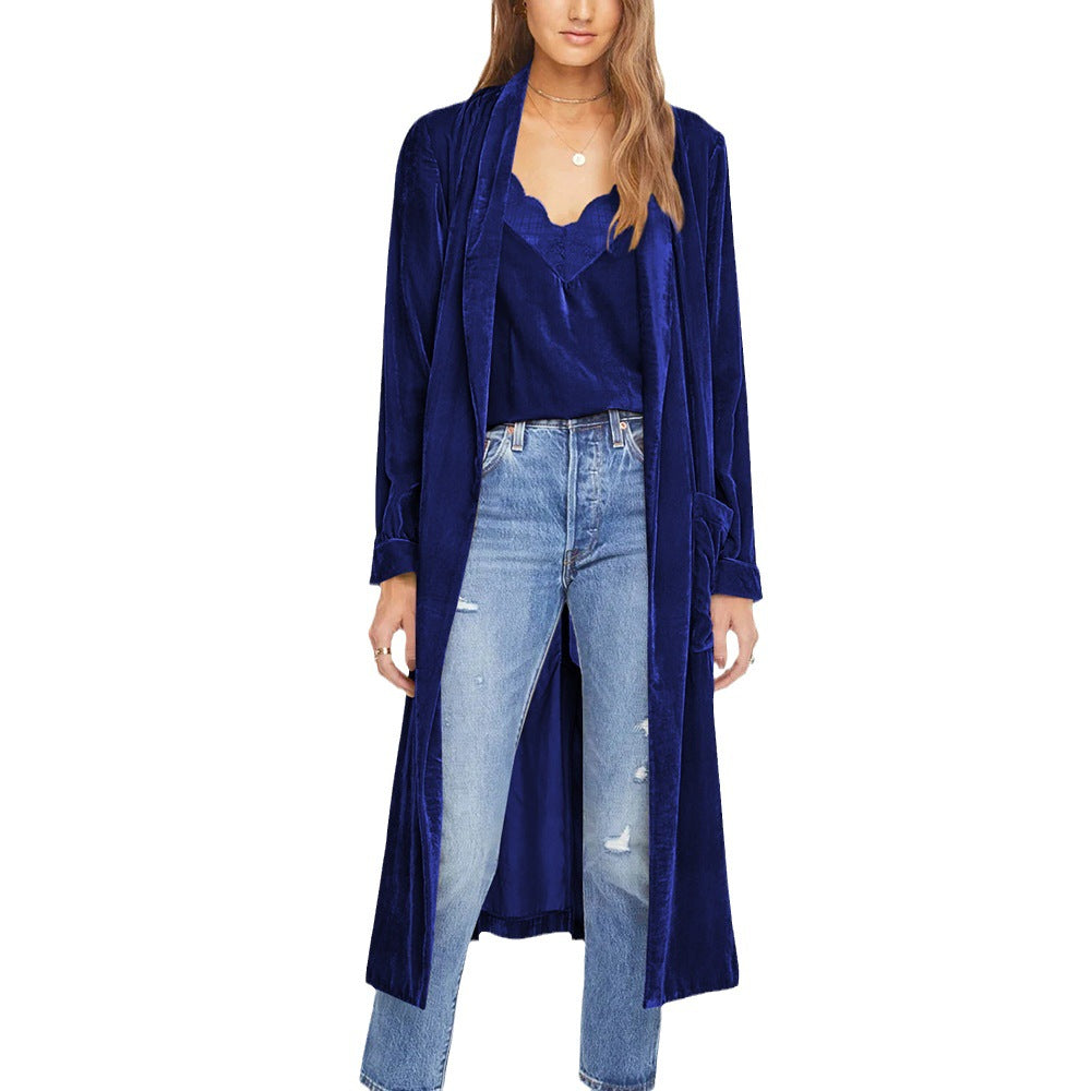 Women's Fashion Temperament Pure Color Long-sleeved Overcoat