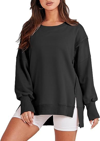 Solid Oversized Sweatshirt Crew Neck Long Sleeve Pullover Hoodies Tops Fashion Fall Women Clothes