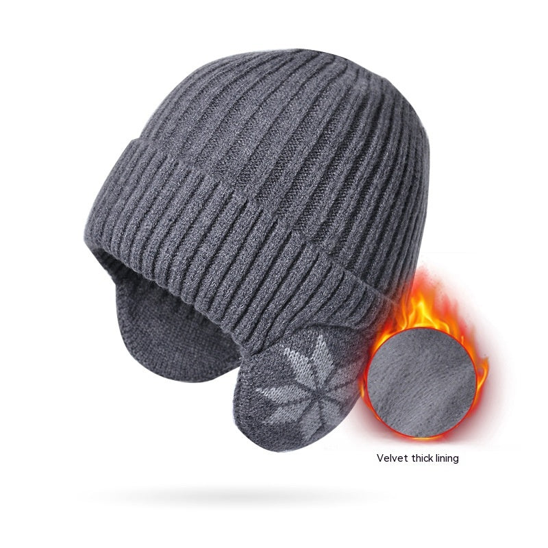 Thermal Knitting Woolen Cap Men's Fleece-lined Thickened