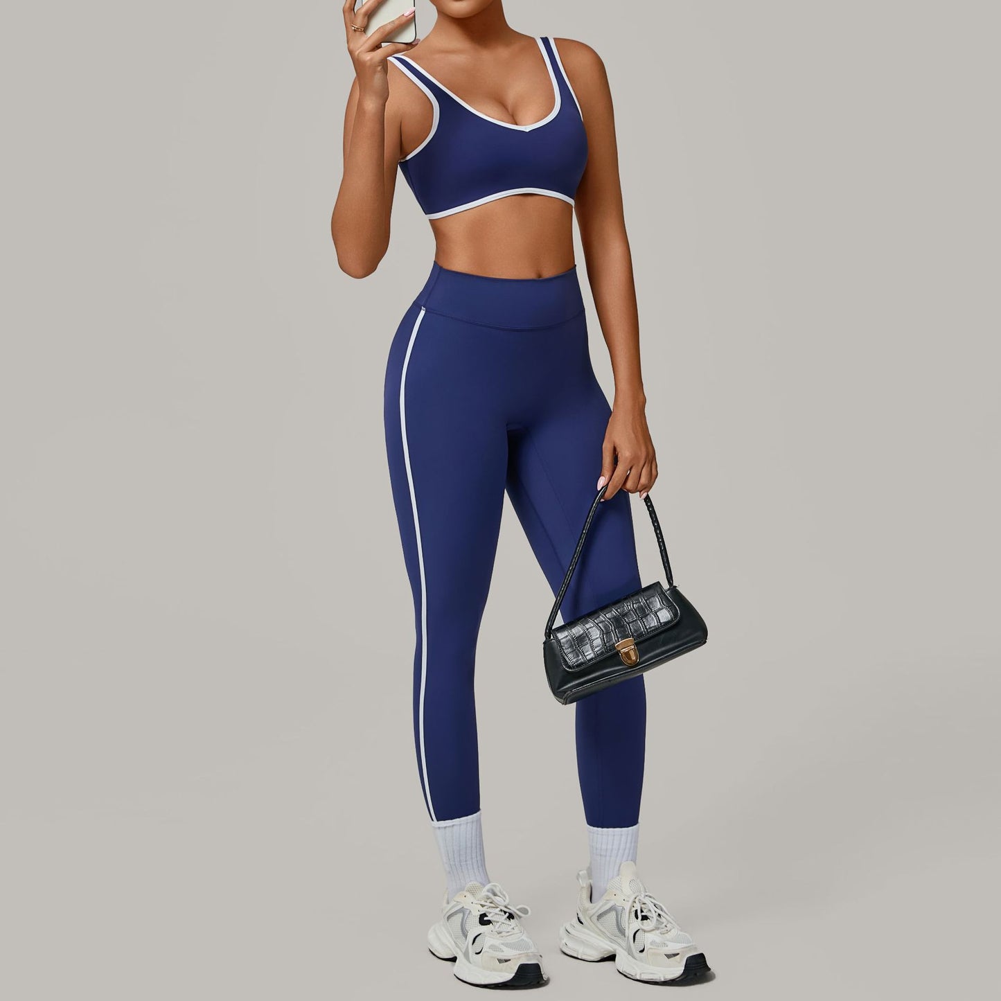 Contrast Color Binding Nude Feel Yoga Beauty Back Tight Quick-drying Workout Clothes Outdoor Sports Suit