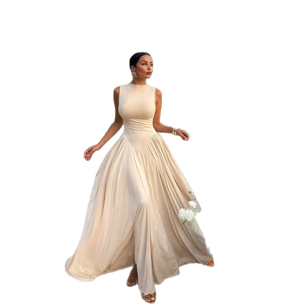 Womens Round-neck Halter-style Sleeveless Dress