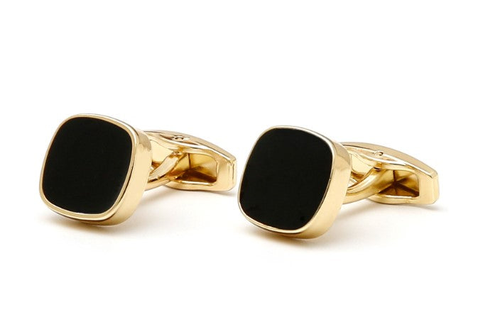 Men's Cufflinks ‘ New Classic Simple Inlaid Black Square Gold Shirt Cufflink Buttons