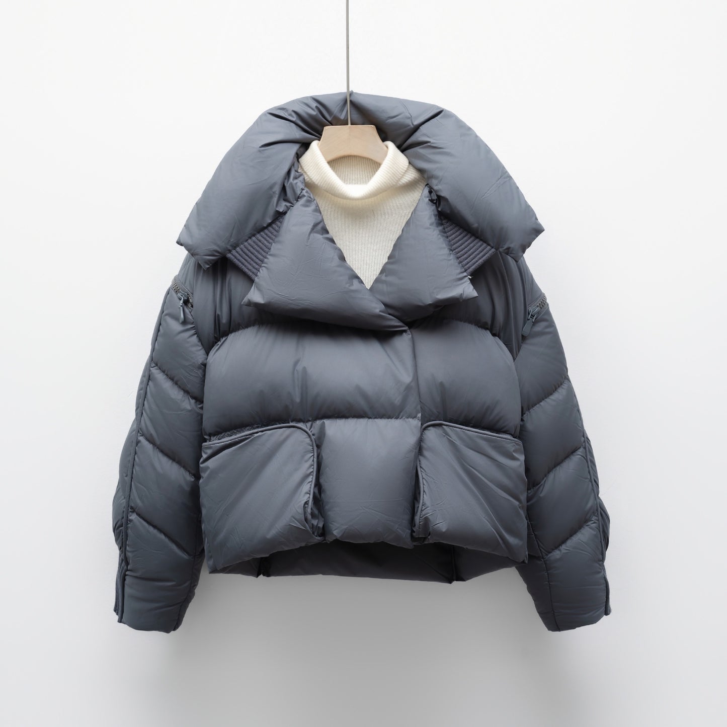 Korean-style Knitted Patchwork Large Lapel Short Down Jacket For Women