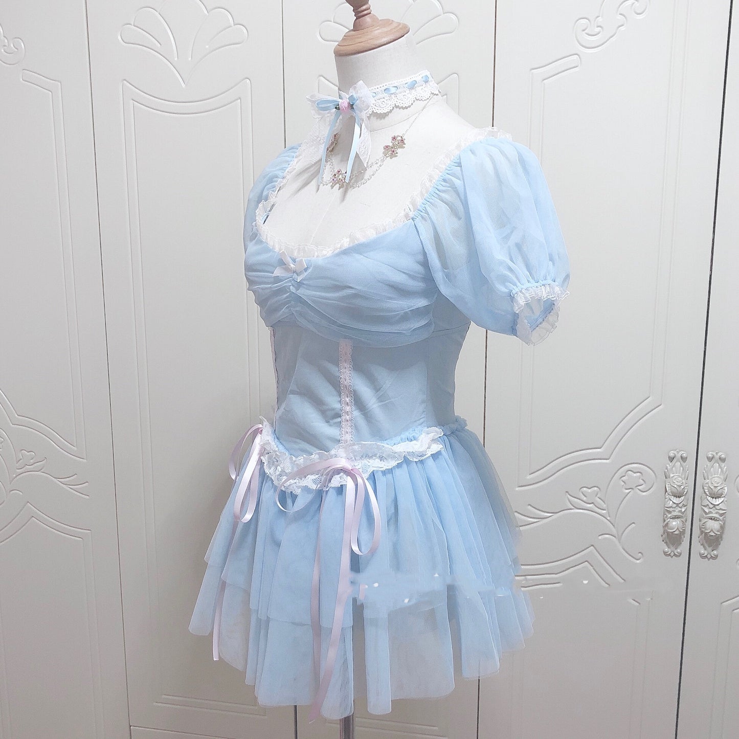 Short Dress With Waisted Puff Skirt
