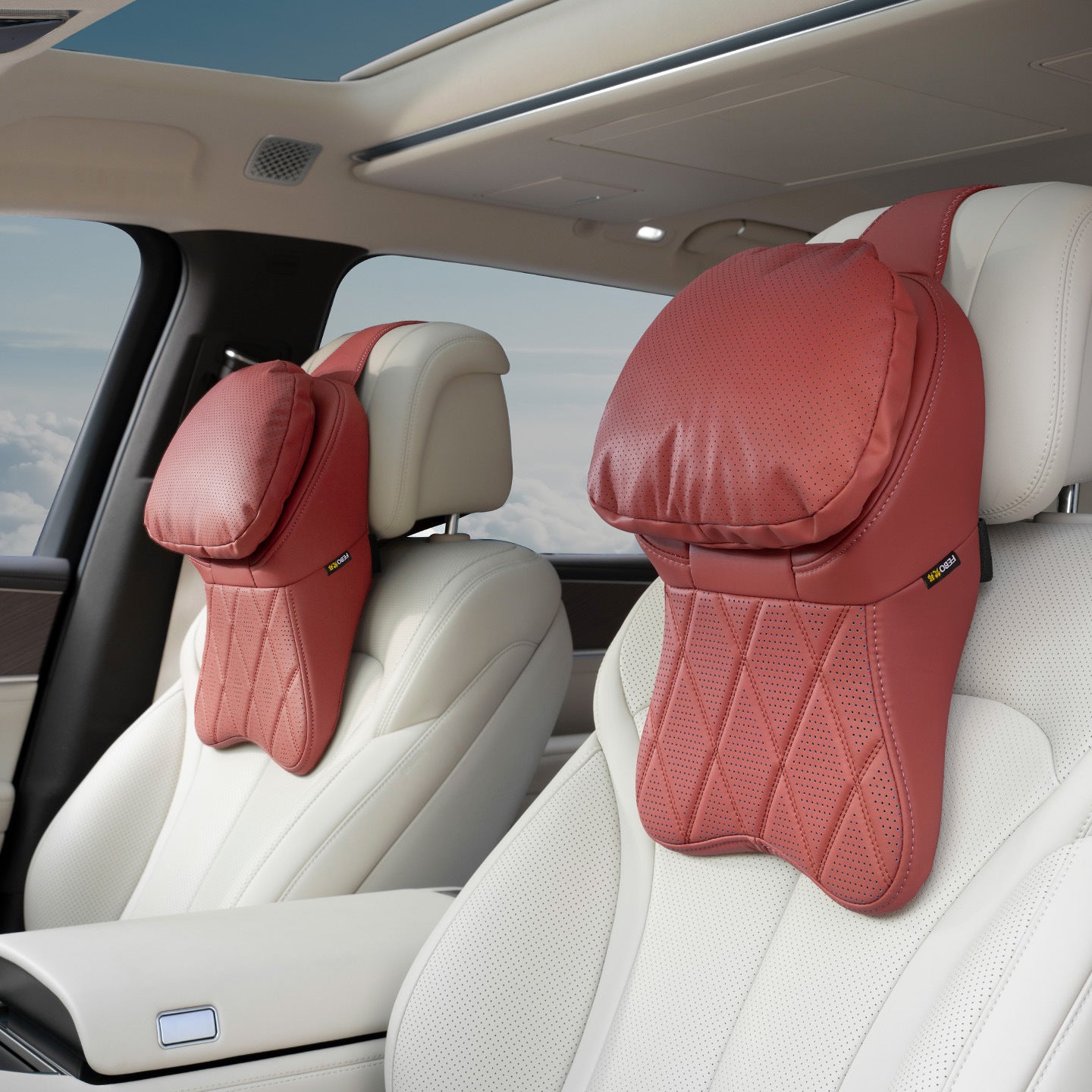 Car Stain-Resistant Leather Headrest Pillow Lumbar Support Cushion For Driving
