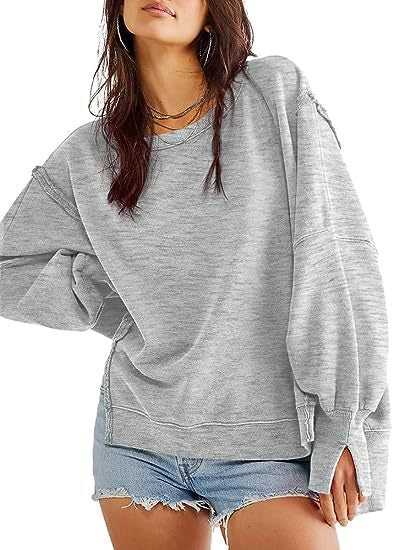 Solid Oversized Sweatshirt Crew Neck Long Sleeve Pullover Hoodies Tops Fashion Fall Women Clothes