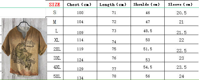 Literary Men's Ocean Print Linen Short Sleeve Loose Casual Top