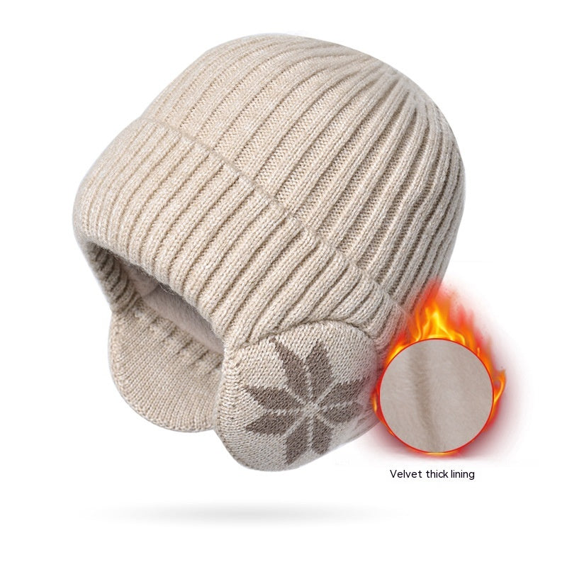 Thermal Knitting Woolen Cap Men's Fleece-lined Thickened
