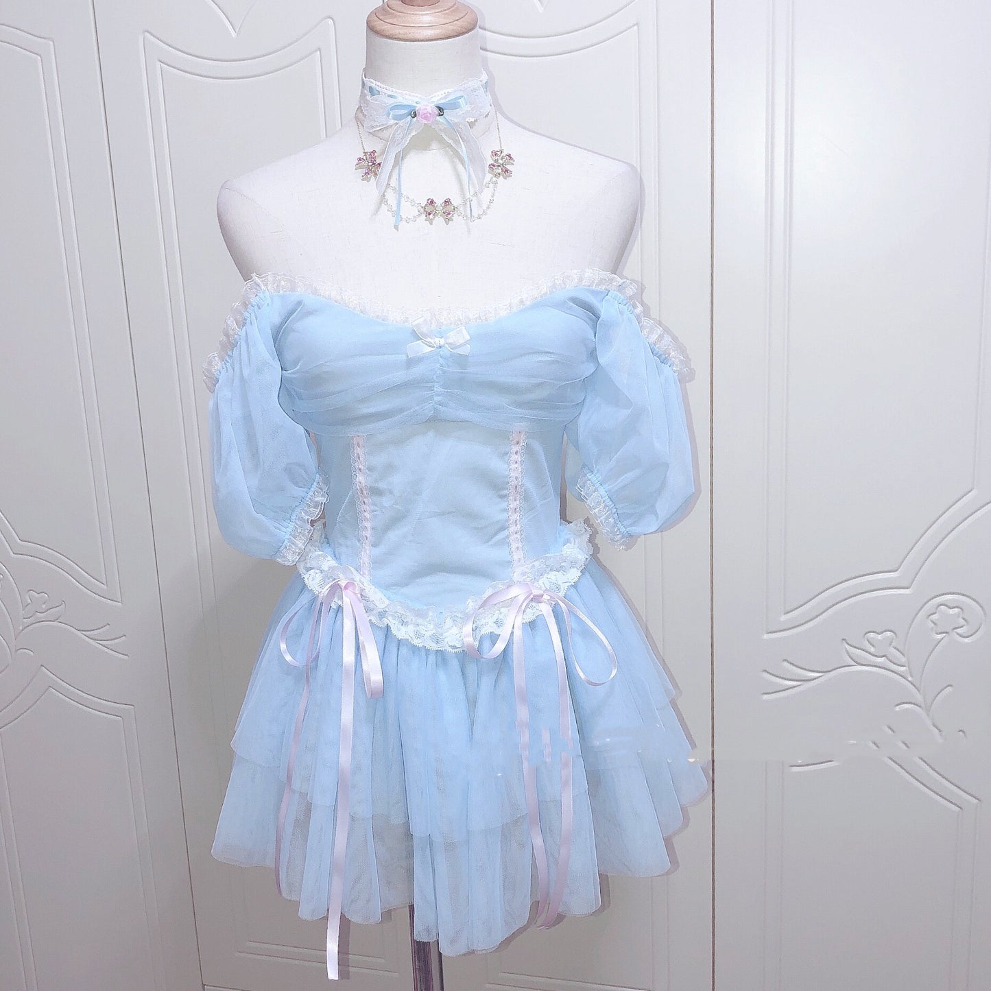 Short Dress With Waisted Puff Skirt