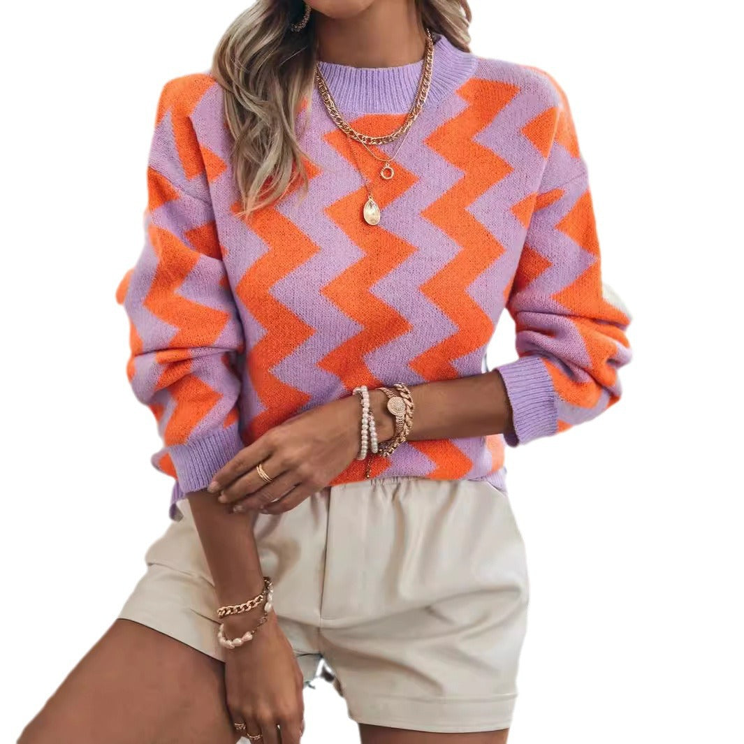 Women's Jacquard Round Neck Long-sleeved Sweater