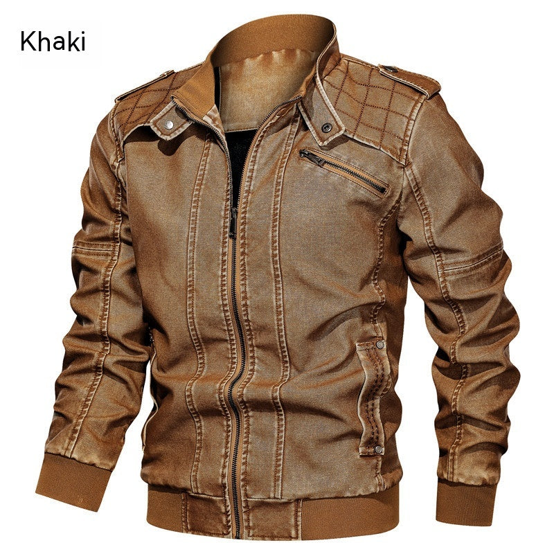 Men's Fashion Casual Fleece And Thick Leather Jacket