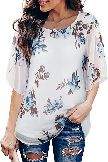 Pleated 34 Sleeve Chiffon Loose Flowy Top