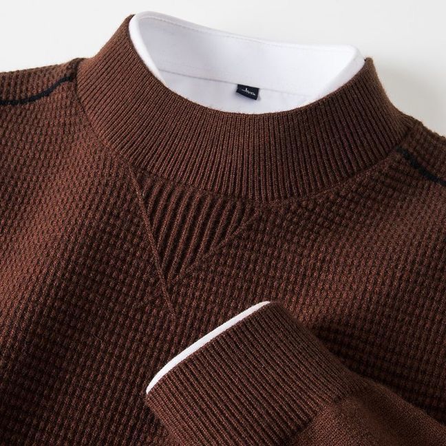 Men's Wavy Patterned Jacket Stand Collar Fashion Sweater