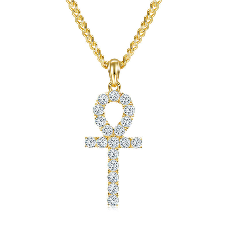 Moissanite Cross Necklace Sterling Silver Gold Plated
