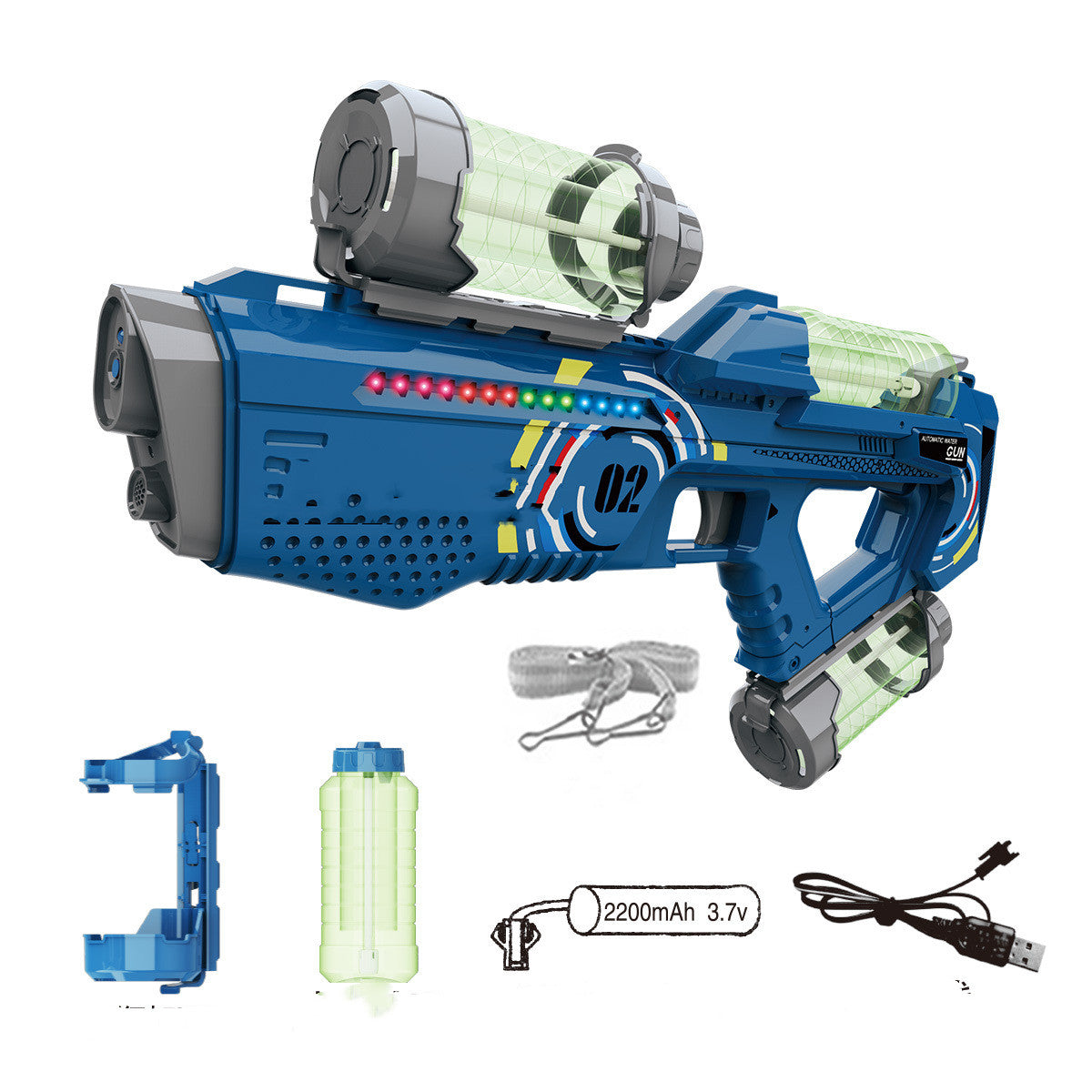 Automatic Summer Electric Water Gun With Light Rechargeable Continuou Firing Party Game Kids Space Splashing Toys For Boys Gift