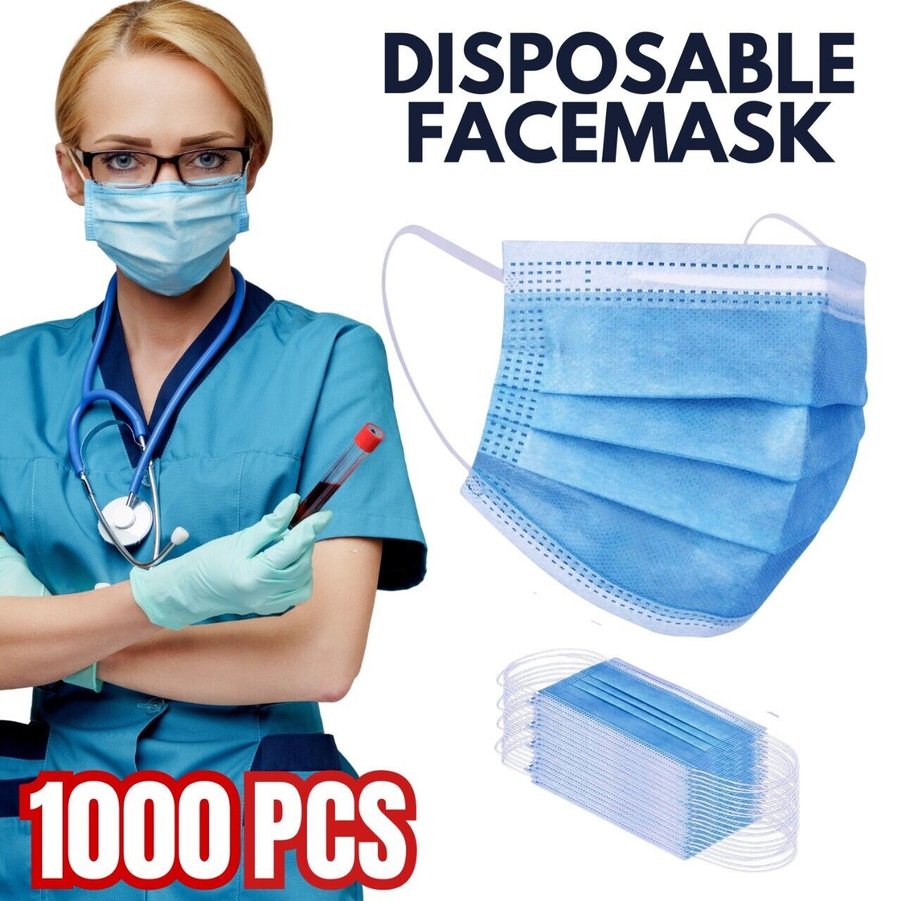 1000 Pcs Disposable Face Mask Non Medical Surgical 3-Ply Earloop Mouth Cover USA