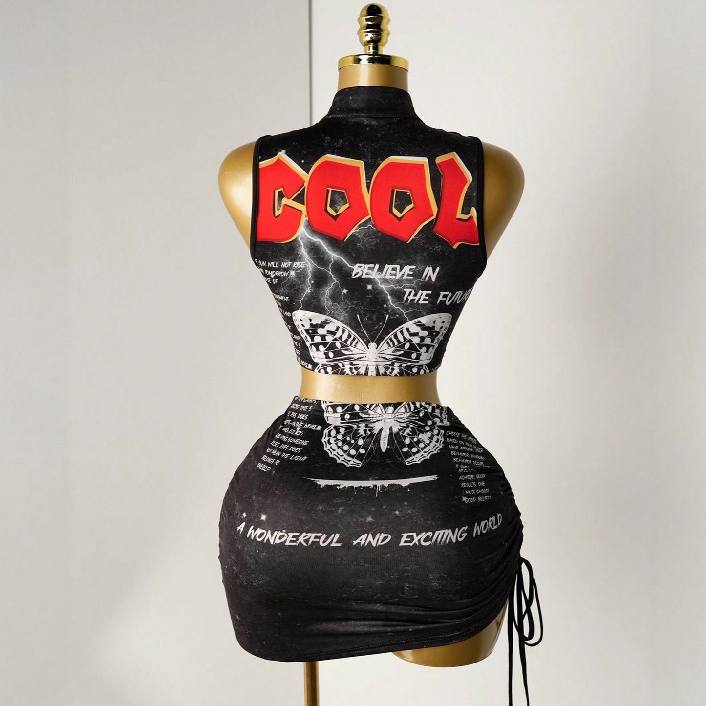 Women's Halter Strap Fashion Print Top Skirt Outfit