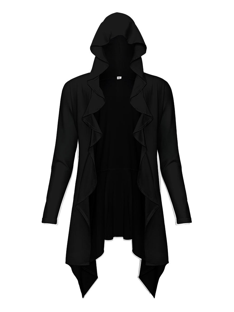 Retro Hooded Coat Long Cardigan Pleated Shawl