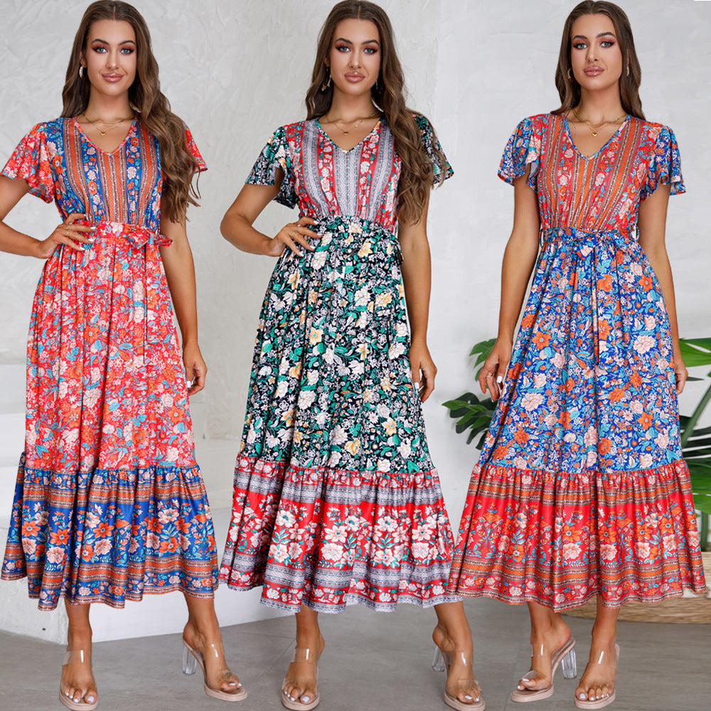 Women's Graceful And Fashionable V-neck Ruffle Floral Print Dress