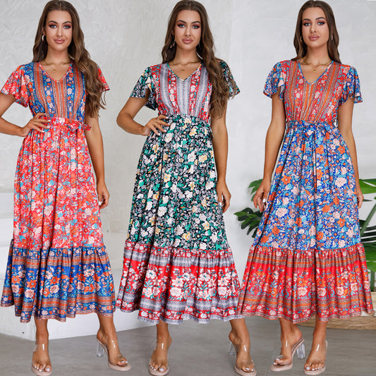 Women's Graceful And Fashionable V-neck Ruffle Floral Print Dress