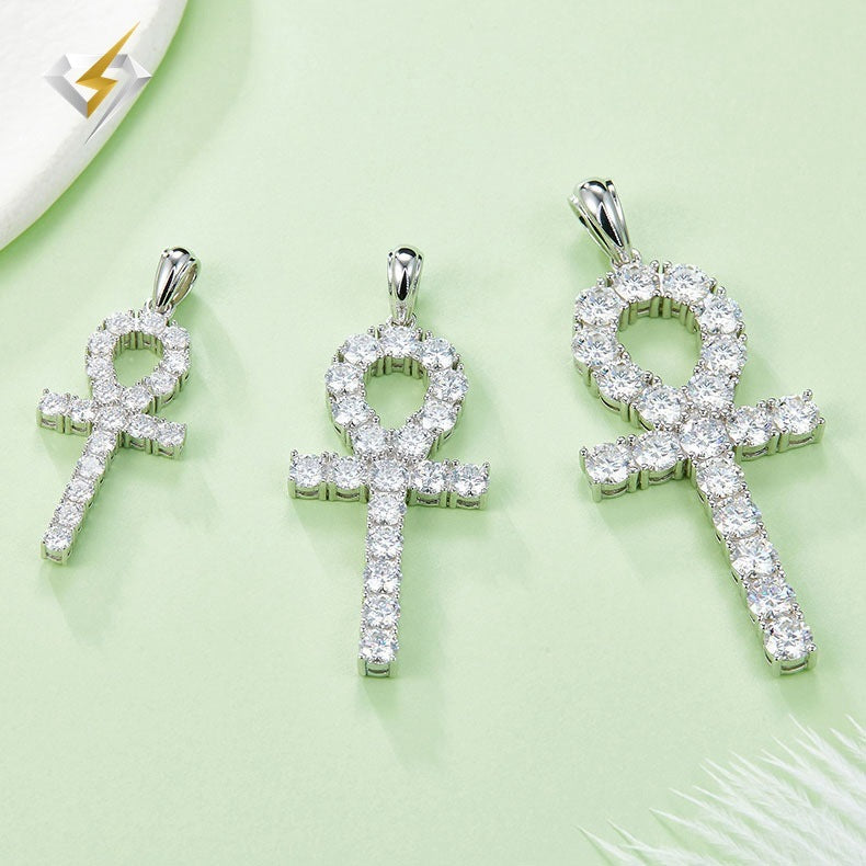 Moissanite Cross Necklace Sterling Silver Gold Plated