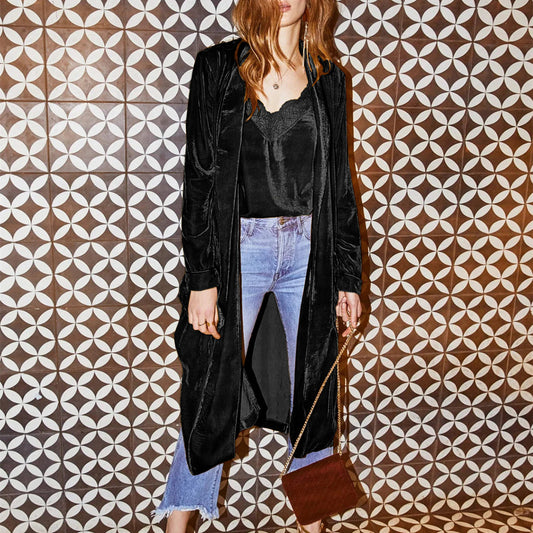 Women's Fashion Temperament Pure Color Long-sleeved Overcoat